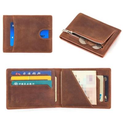 China Top Grain Crazy Horse RFID Leather Men's Real Leather Front Pocket Bifold Wallet With Coins Pocket for sale