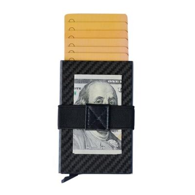 China Unique Design Men's Automatic Slim Pocket Credit Card Holder Pop Carbon Fiber RFID Wallet Real Blocking Function for sale