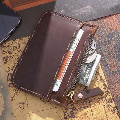 China Minimalist Slim Front Pocket Wallet Leather Zipper Coin Pocket Credit Card Holder for sale