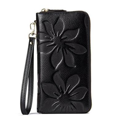 China Zipper Around Ladies RFID Blocking Fashion Leather Wallets With Clutch Strap for sale