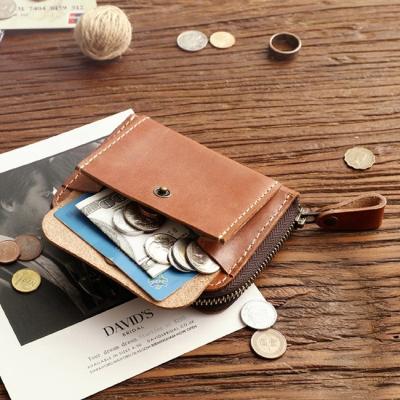 China 2021 fashion genuine vegetable tanned leather coin purse pocket wallet for men for sale