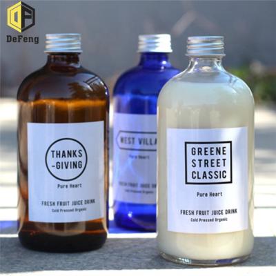 China Clear Blue Amber 500ml Yogurt Bottle 16OZ Beverage Glass Bottle Milk Tea Bottle Fruit Wine Coffee Glass Bottle for sale