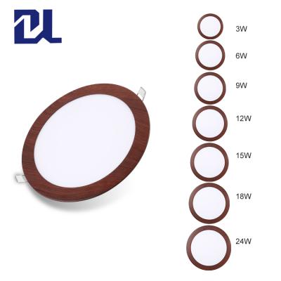 China Wood recessed round panel light hot sale recessed wood grain border smd 3 6 9 12 15 18 24 watt round led panel lights for sale