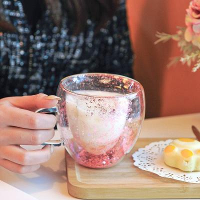 China Viable Ranvi Shows Off Glitter Insulated Glass Home Glass Valentine's Day Christmas Star Christmas Star Wish Cup Milk Coffee Mug Double Christ for sale