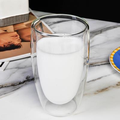 China Modern Custom Logo Thermal Espresso Glasses Say Pyrex Borosilicate Double Wall Glass Mouthpiece Blowing Cup for sale