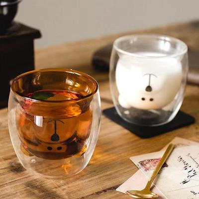 China Good Sale Sustainable Bear Shaped Double Wall Glass Tea Cup Borosilicate Pyrex Glass Mug High for sale