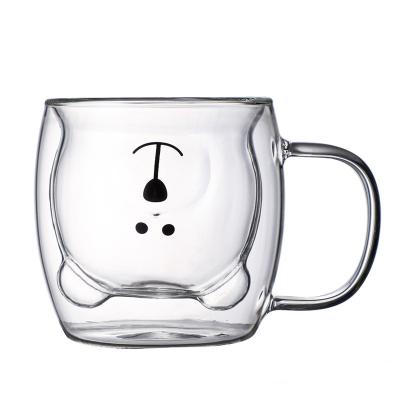 China Viable Cheap Price 8oz Customized Color Bear Shape Double Wall Glass Mug With Handle for sale