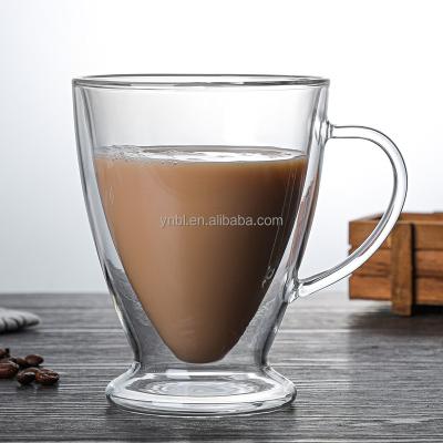 China Sustainable Custom Water Drinking Double Wall Borosilicate Glass Clear Coffee Mugs Cup With Lids And HandleHot sale products for sale