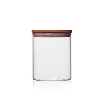 China Heatable High Borosilicate Air Tight Glass With Bamboo Kitchen Candy Box Food Storage Container Spice Jar for sale