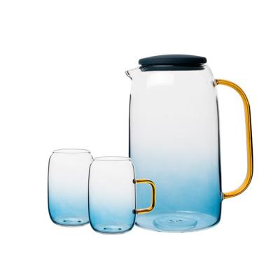 China Sustainable High Borosilicate Heat Resistant Cold Water Tea Jug And Glass Mug Set for sale