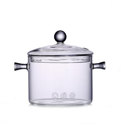 China Sustainable Large Size Glass Casserole With Lid Borosilicate Pyrex Glass Glass Cooking Pot With Double-ear for sale