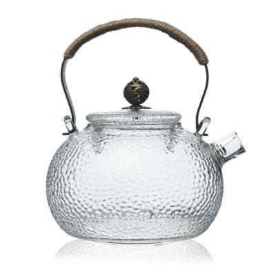 China Handmade Clear Glass Teapot Safety Ring Handle Stocked Borosilicate Glass Teapot for sale