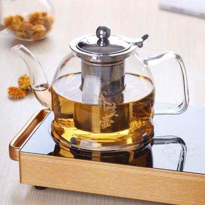 China 1200ml Sustainable Borosilicate Glass Teapot With Removable Infuser Stovetop Safe Tea Kettle for sale