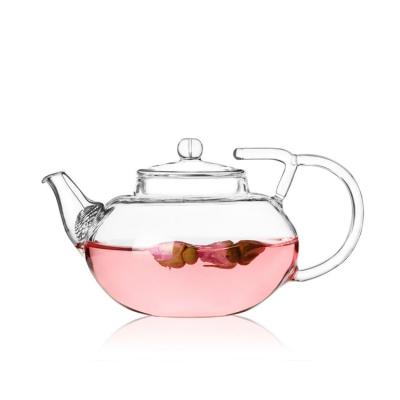 China 400ml Viable Flower Glass Teapot Anti Double Handle Glass Gland Pot Transparent Falling Tea Set for sale