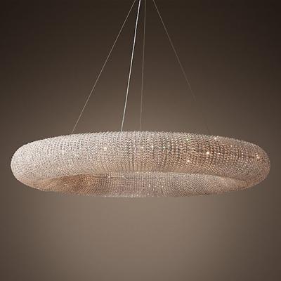 China European high ceiling crystal ring living room beaded chandelier bedroom around crystal bead pendant lamp for sale