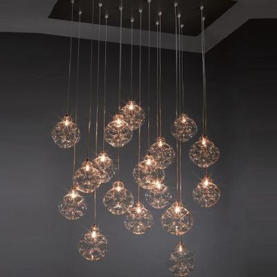 China Modern Designs Staircase Long Indoor Lighting Chandeliers Led Pendant Lamp Glass Ball Hanging Light for sale