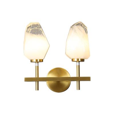 China Modern Luxury Brass White Glass Shade Double Head Cloud Lamp Wall Mounted Lights for sale