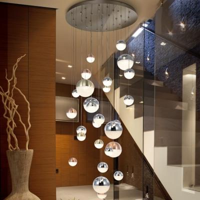 China 25 Balls LED Chandeliers Modern Acrylic Crystal Long Staircase Pendant Lamp Sand 25 Hanging Lights for sale