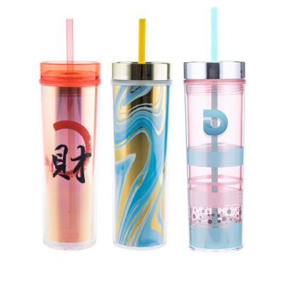 China Viable wholesale acrylic tumbler with reusable lids and straws for sale