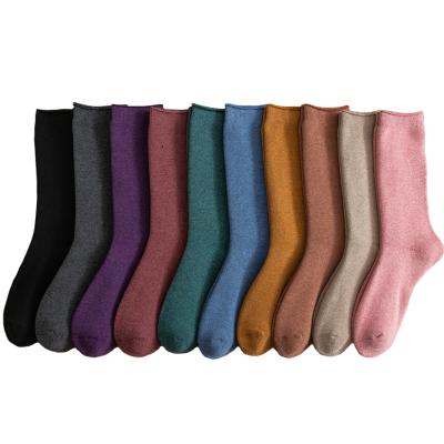 China Anti-Fault Women Socks 2021 Warm Cotton Solid Color Dropshipping High Quality Breathable New Fashion Socks Autumn Winter Socks Ladies Thick for sale