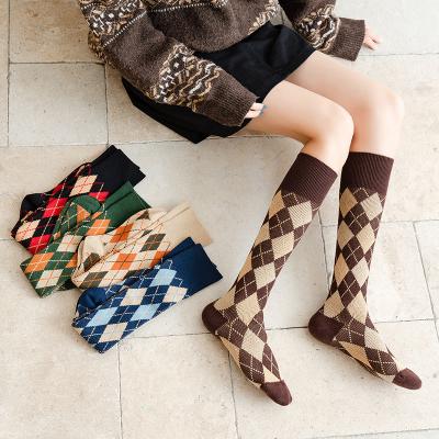 China Anti-Fault Custom Made Long Women Butts 2021 Autumn Winter Fashion Plaid Double Knitting Cotton Long Butts Female Thigh High Butts Dropshipping for sale