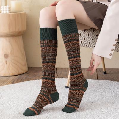 China 2021 Women's National Style Fashion Grid Anti-Fault Fashion Stockings Double Knitting Cotton Booties Knee High Female Booties Dropshipping for sale