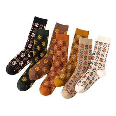 China Double Funny Logo Socks Women 2021 Custom Anti-Fault New Knitted High Quality Women Socks Autumn Winter Floral Korean Style Long Socks for sale