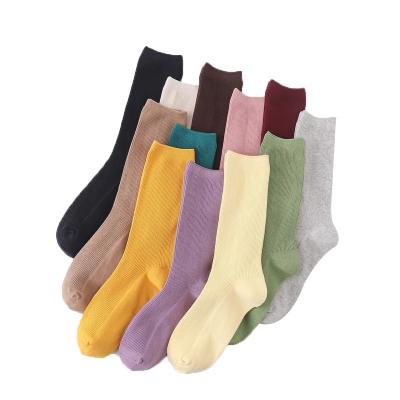 China Anti-Fault Socks Custom With Logo Women Solid Color Long Socks Cotton Crew Colored White Women Socks Color Dropshipping for sale