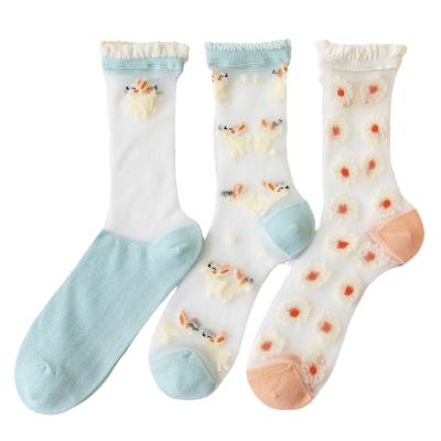 China New 2022 Antibacterial Custom Cute Socks Summer Breathable Cute Cartoon Fashion Transparent Socks Long For Women Cotton Dropshipping for sale