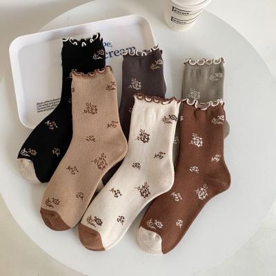 China New Fashion Anti-Fault Korean Style Women's Socks Autumn Winter Long Cute Floral Terry Socks For Girl Cotton Breathable Ladies Winter Socks for sale