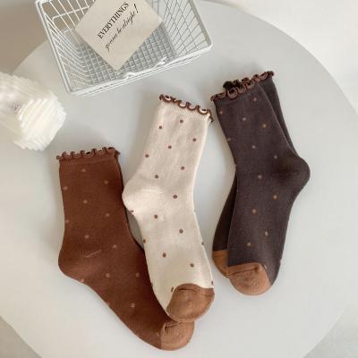 China Anti-fault women thongs new girl Autumn Winter Terry Socks For fashion 2021 Dot Cotton Japanese Style Long cute thongs ladies breathable for sale