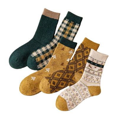 China Anti-Fault Women Socks 2021 New Fashion Thick Warm Wool Autumn Winter Socks For Girl Cute Plaid Korean Style Wool Socks Breathable Ladies for sale