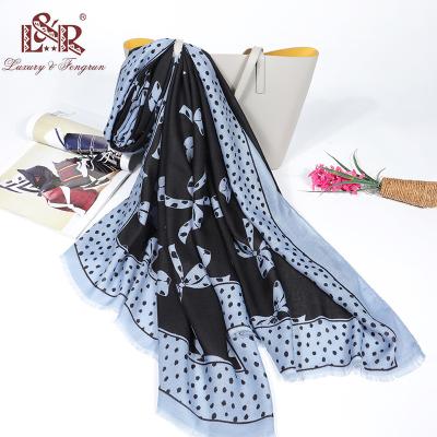 China 2022 No Moq Printing Butterfly Women's Scarf Feelingh Polyester Silk Scarf For Women Dot Scarf Woman HIjab for sale