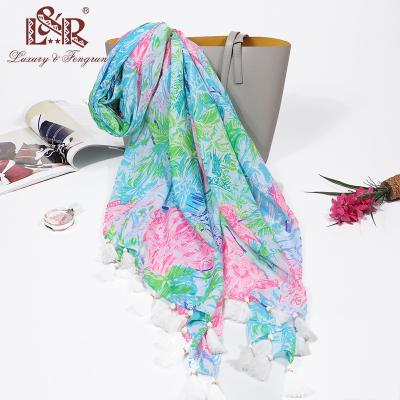 China 2022 New Summer Fashion Women Scarf Bohemian Flower Beach Hijab Women's Designer Polyester Pashmina Bandana Scarf Shawls And Wraps for sale