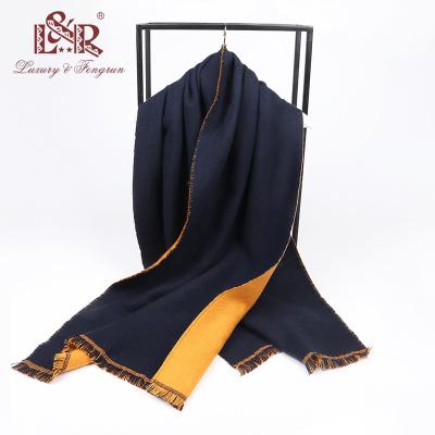 China The Two Different Color Acrylic Pashmina Thick Warm Shawls Wraps Winter Cashmere Scarf Women for sale