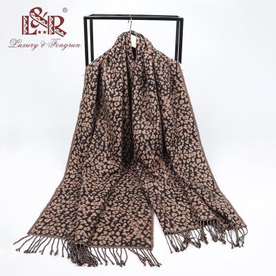 China Long Acrylic Thick Women Winter Scarf Poncho Foulard Stole Leopard Female Women Ladies Tassel Shawl for sale