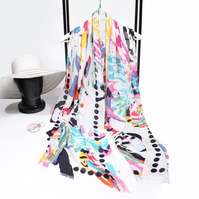 China Wholesale luxury fashion designer viscous printed floral women's scarf lady scarf rayon cotton satin scarves and shawls for sale