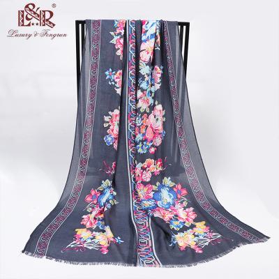 China 2022 spring and summer women's floral pashmina shawl viscose printed cape chiffon polyester silk tippet muffler for sale