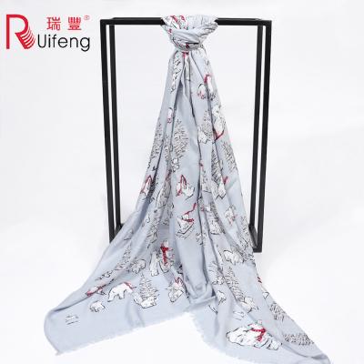 China 2022 New Design Brand Women Scarf White Bear Print Cotton Spring Silk Winter Warm Hijab Lady Pashmina Headscarf Bandana Scarves for sale