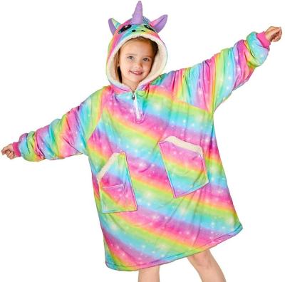 China Cheap Plush Children's Hoodie Sweatshirt Plush Blanket Manufacturer Wearable Portable Hooded Blanket Blanket for sale