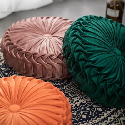 China Sustainable Round Throw Pillow Velvet Home Decoration Pleated Round Pillow Cushion for Couch Chair Bed Car for sale