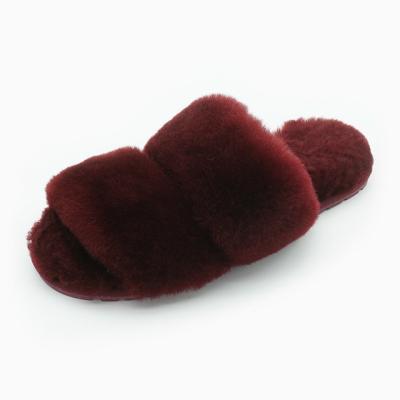 China Cushioning Wholesale Home Indoor Winter Fashion Warm Soft Sheepskin Slippers For Women for sale