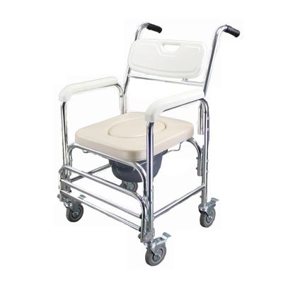 China Aluminum/HD-PE Safety Shower Wheelchair Elder Bedside Toilet Chair Commode Armrest with Footrest and Backrest for sale