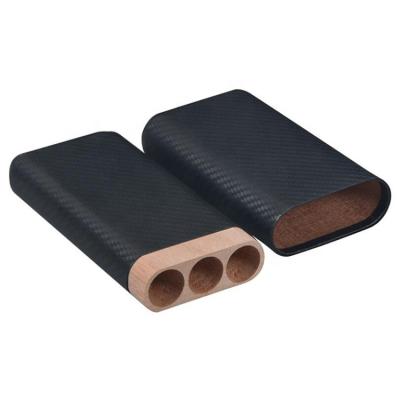 China Modern 3 Pcs Travel Cigar Humidor Box Leather Tube Cigar Box for sale