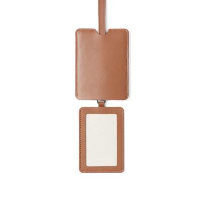 China GENUINE LEATHER Credit Card Holder Single Leather PU Card Key Chain With Lanyard Toffee for sale