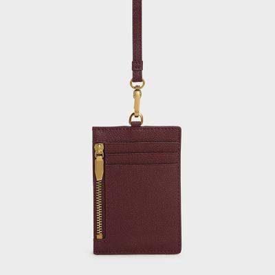 China Fashion new design mini card holder PU saffiano card holder with lanyard for sale