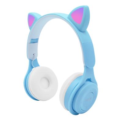 China Easy Foldable In Box Cat Ear M6 Running Gaming Wireless Headset With Microphone Headband Movable Pink ColorsLED Light Blue Earphone for sale