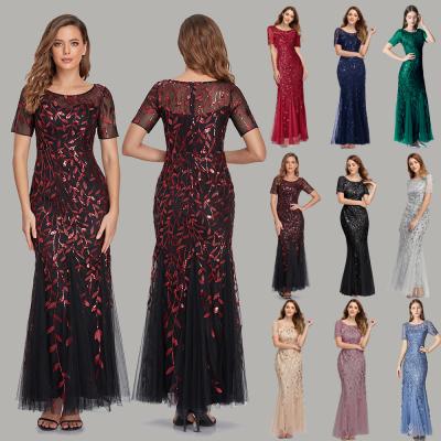 China XXL 8 Anti-Static Colors Mesh Women Wedding Prom Dresses Party Maxi Sequin Evening Dress for sale