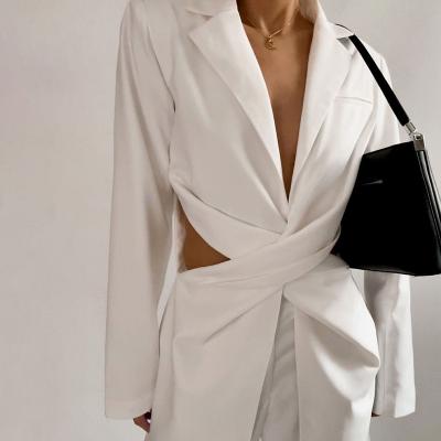 China Casual White Lapel Cutout Anti-wrinkle Blazer Dress Korean Designer Suit Designer Blazers Ladies Ladies Women for sale