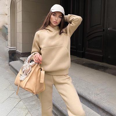 China Breathable Woman Clothing Sets Two Piece Outfits Sweatpants Hoodie Set Women Solid Color High Quality Hoodies for sale